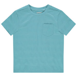 Camiseta de manga corta de rayas de fantasía y bolsillo con estampado de palmera Main Camiseta de manga corta de rayas de fantasía y bolsillo con estampado de palmera