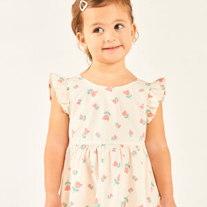 Vestido de manga corta con volantes y estampado fantasia niña bebé 