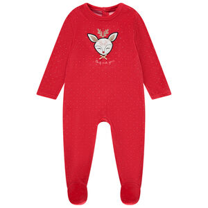 Pelele de terciopelo con parche bordado y estampado de lunares para bebé niña Main Pelele de terciopelo con parche bordado y estampado de lunares para bebé niña