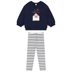 Conjunto de sudadera con flores + pantalón de chándal a rayas para niña 