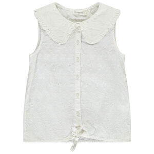 Blusa de bordado inglés con cuello babero para niña  Main Blusa de bordado inglés con cuello babero para niña