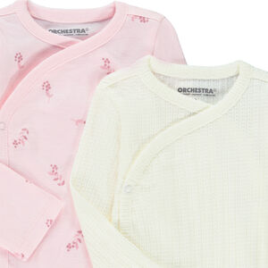 Pack de 5 bodies de manga larga para bebé niña con diferentes aperturas según la edad. 