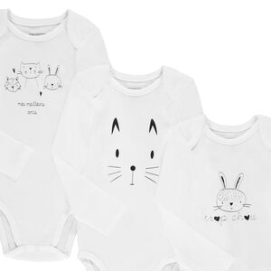 Pack de 3 bodies de manga larga en algodón con estampado de animales para bebé niña 