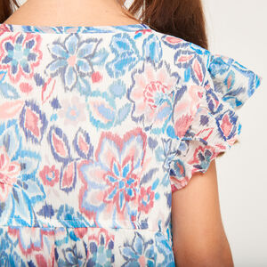 Vestido de manga corta con volante y estampado para niña 