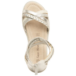 Sandalias plateadas con tiras trenzadas y cremallera trasera para niña 