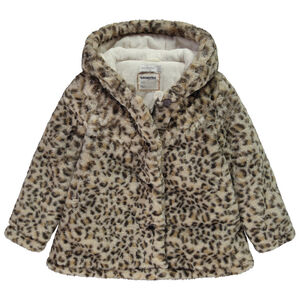 Abrigo de piel sintética de leopardo con forro de sherpa y capucha para niña 