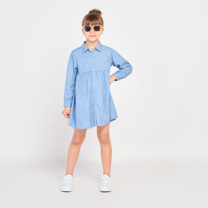 Vestido camisa de manga larga con estampado de flores para niña 