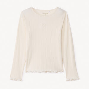 Camiseta de manga larga de canalé con corazón bordado para niña 