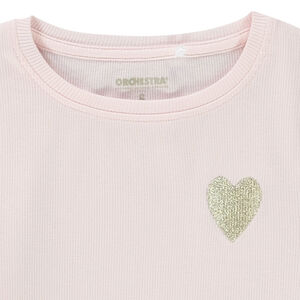 Camiseta de manga larga de punto de canalé con bordado de corazón niña 