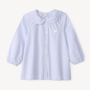 Camisa de niña bebé de manga larga abullonada y a rayas. 