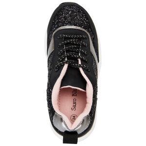 Zapatillas bajas de lurex negro brillante con cordones para niña 