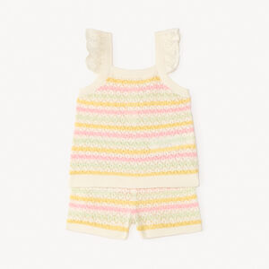 Conjunto de 2 piezas: camiseta sin mangas + pantalones cortos de punto de fantasía para niña bebé. 