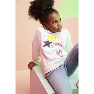 Sudadera de felpa con capucha con estampado y lentejuelas para niña 