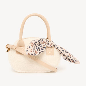 Bolso bandolera de sherpa para niña con lazo de leopardo 
