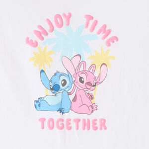 Camiseta de manga corta con estampado de Stitch y Angel de Disney para niña. 