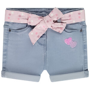 Short vaquero con cinturón pañuelo y corazones de lentejuelas para bebé niña 