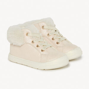 Botines con lentejuelas y cuello de piel para niña 