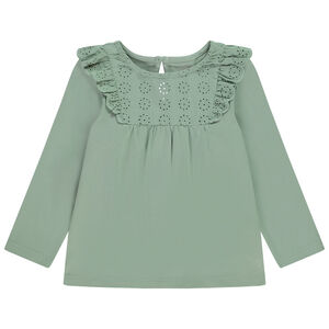 Camiseta de manga larga con cuello de bordado inglés para bebé niña 