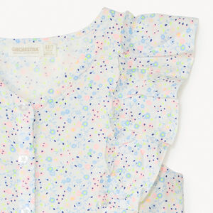 Camisa de manga corta con gran volante impreso de flores niña 