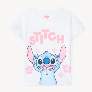 Camiseta de manga corta con estampado de Stitch de Disney para niña. 