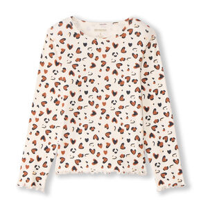 T-shirt manches longues côtelé imprimé cœurs tachetés pour fille  Main T-shirt manches longues côtelé imprimé cœurs tachetés pour fille