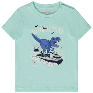 Camiseta de manga corta con estampado de dinosaurio en moto acuática para bebé niño 