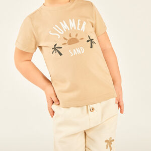 Conjunto de 2 piezas: camiseta + bermudas con motivos de sol y palmera para bebé niño. 