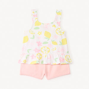 Conjunto corto de 2 piezas: top con volantes + pantalones cortos para niña bebé. 