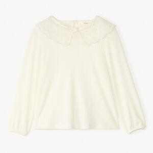 Túnica de manga larga con cuello tipo Claudine en bordado inglés para niña 