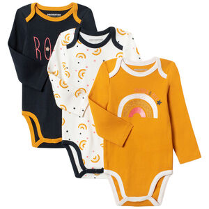 Pack de 3 bodies de manga larga de algodón con estampado arcoíris. 