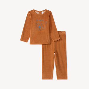 Conjunto de pijama de 2 piezas para bebé niño en terciopelo con estampado divertido. 