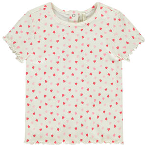 Camiseta de manga corta de punto acanalado con estampado de corazones para bebé niña 
