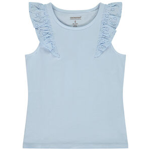 Camiseta sin mangas con volantes en bordado inglés para niña 