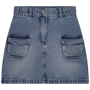 Falda de mezclilla efecto desgastado con bolsillos para niña 