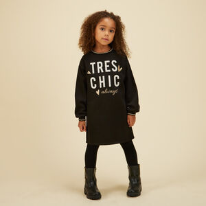 Vestido de molleton con strass y purpurina para niña 