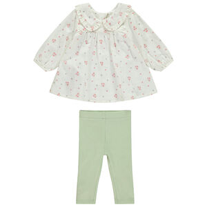 Ensemble tunique fantaisie col claudine + caleçon pour bébé fille 