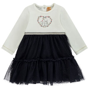 Vestido body de manga larga efecto 2 en 1 de dos materiales para bebé niña 