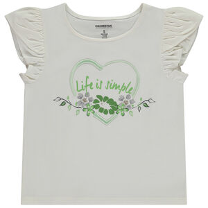 Camiseta de manga corta con bordado 3D de corazón para niña 