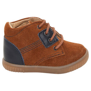 Botines de cuero con cordones y aplicaciones en camel 