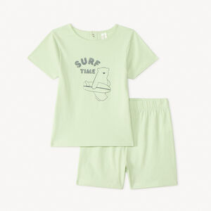 Pijama de 2 piezas: camiseta + pantalones cortos con estampado de oso surfista para bebé niño. 