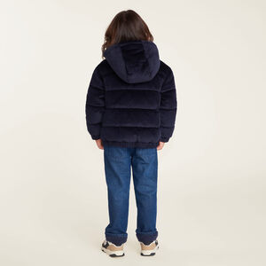 Parka con capucha para niño de gran frío con tejido de canalé. 
