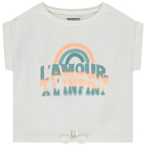 Camiseta manga corta con motivo de arcoíris en rizo niña 