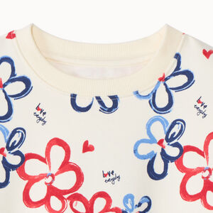 Sudadera de felpa con estampado de flores planas niña 