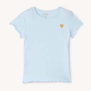 Camiseta de manga corta de punto acanalado con corazón bordado para niña 