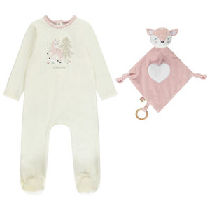 Pelele de terciopelo fantasía con doudou a juego para bebé niña con aperturas adaptadas según la edad  Main Pelele de terciopelo fantasía con doudou a juego para bebé niña con aperturas adaptadas según la edad