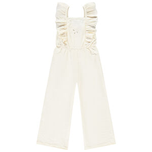 Mono largo con volantes y bordado para niña 