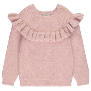 Suéter de punto acanalado liso con volante para niña  Main Suéter de punto acanalado liso con volante para niña