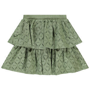 Falda corta lisa con volantes en jacquard calado para niña 