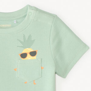 Camiseta de manga corta de punto con bolsillo divertido para bebé niño. 