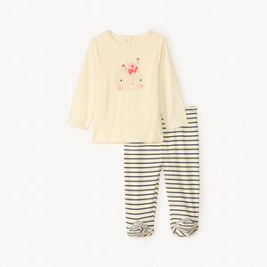 Pijama ligero de 2 piezas de gato para niña bebé con acabados diferentes según la edad. 